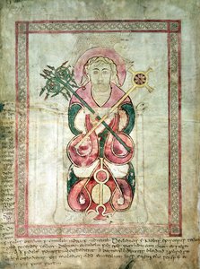 San Luca e il suo vitello alato, pagina del titolo del Vangelo di San Luca, dai Vangeli di Lichfield, c.720 da English School